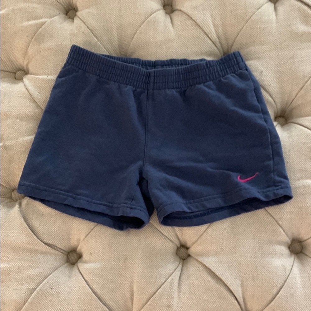 Nike Kids Dark Blue Shorts with Pink Swoosh